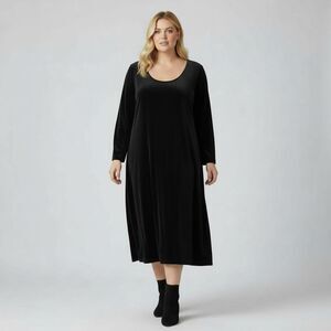 Bryn Walker Velvet Midi Dress XL Black Lagenlook Goth Dark Romantic Quiet Luxury